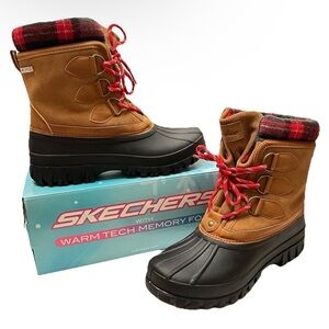 Skechers Windom Plaid Town Waterproof  Warm Tech Memory Foam Winter Boots Snow 7